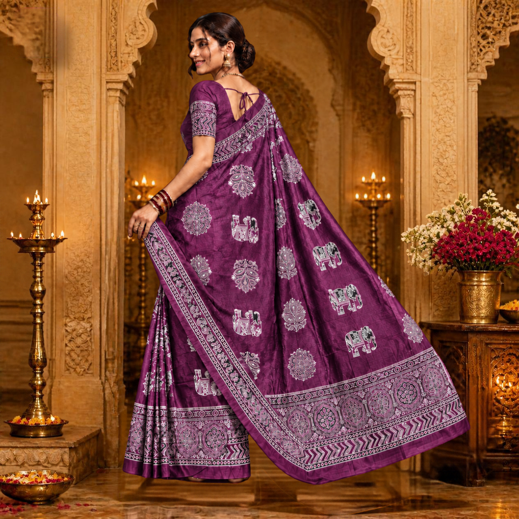 Gajraj Ajrakh Saree – Wine – view 3