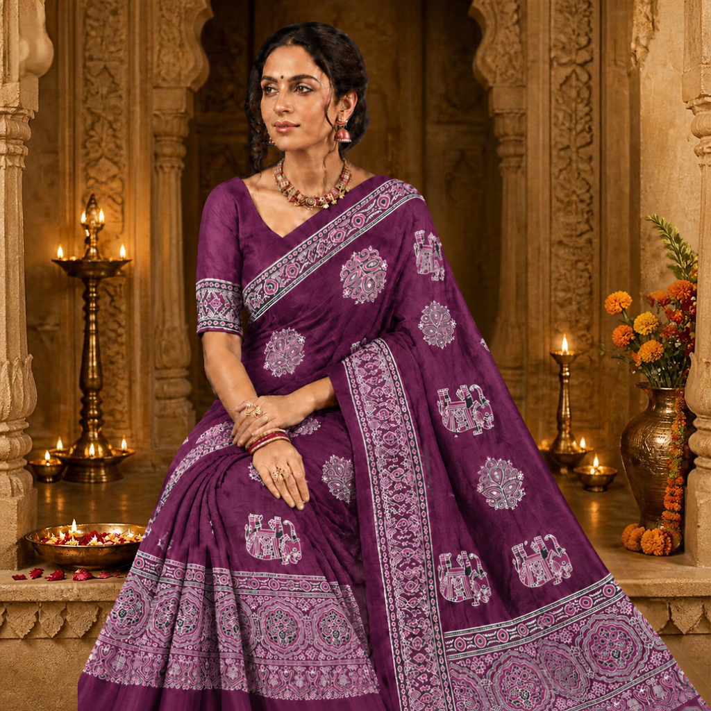 Gajraj Ajrakh Saree – Wine – view 4