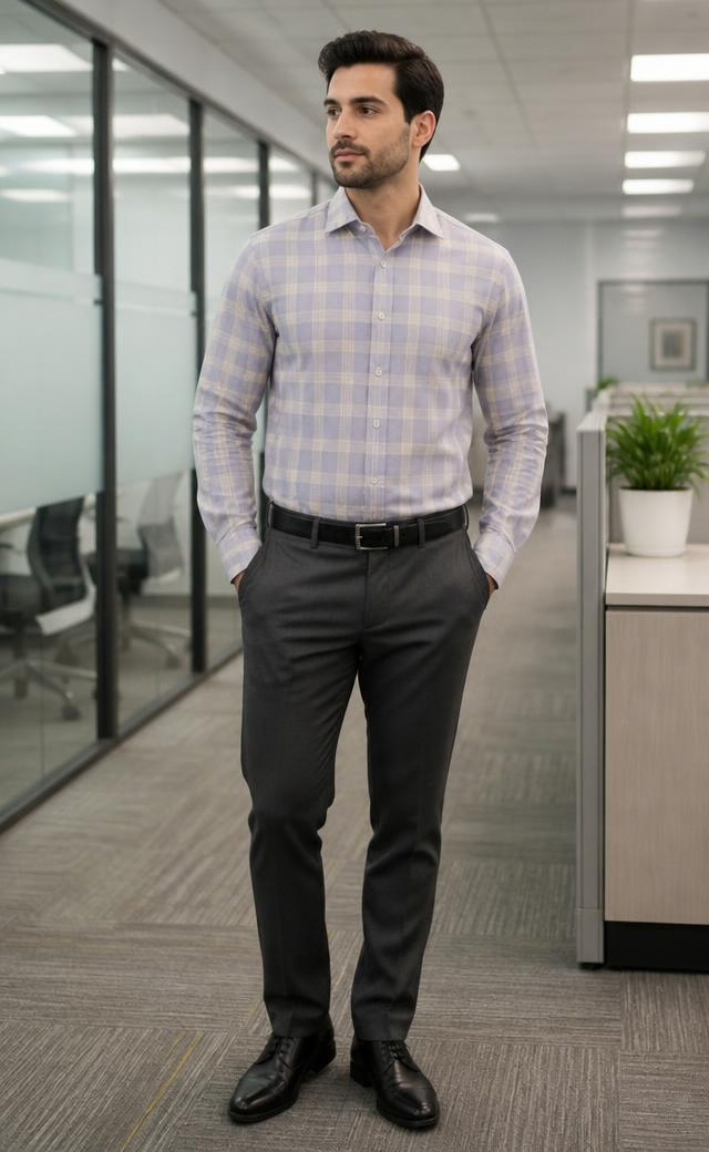 Samiran Lavender & Cream Check Shirt – model standing