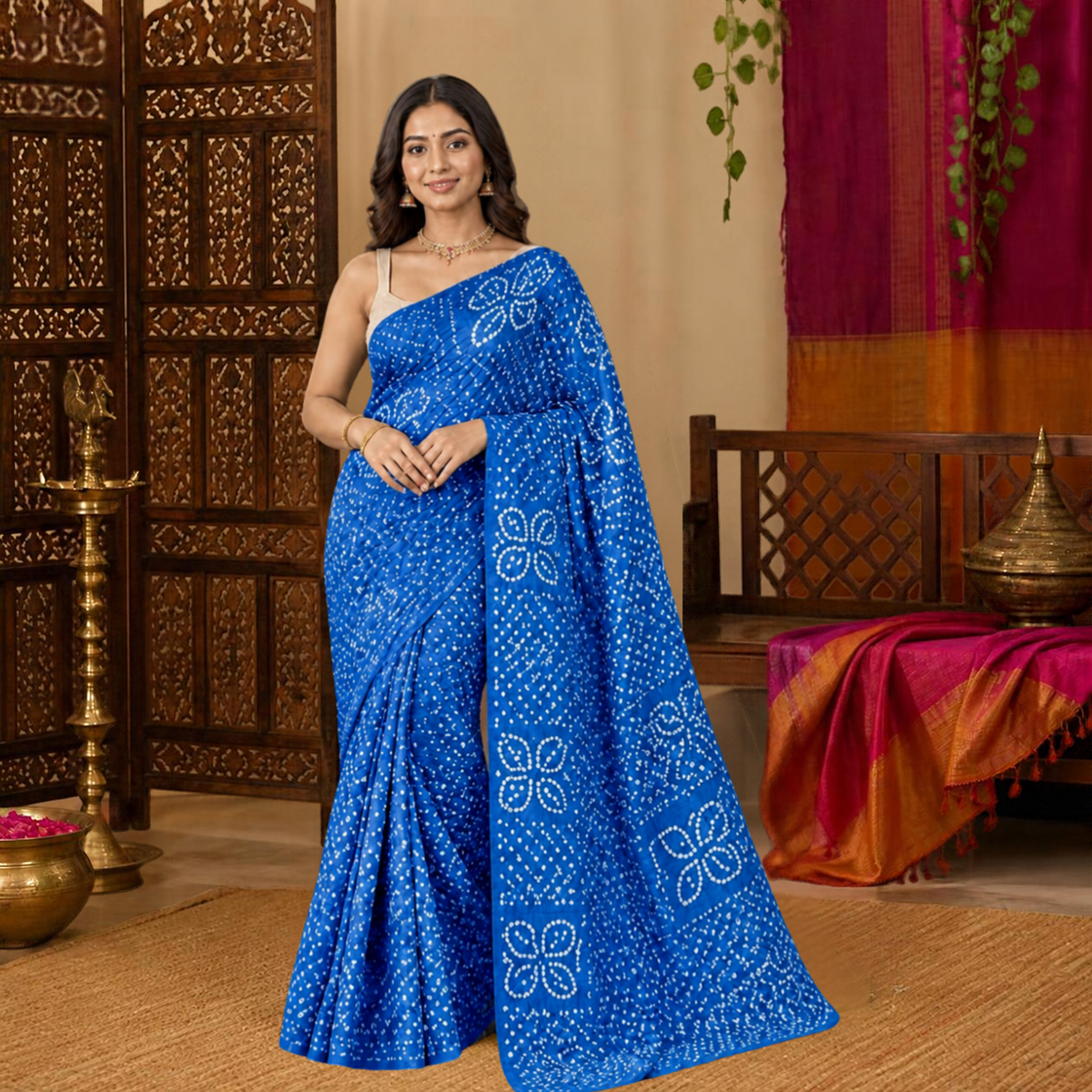 Patti Bandhani Saree – Royal Blue – view 1