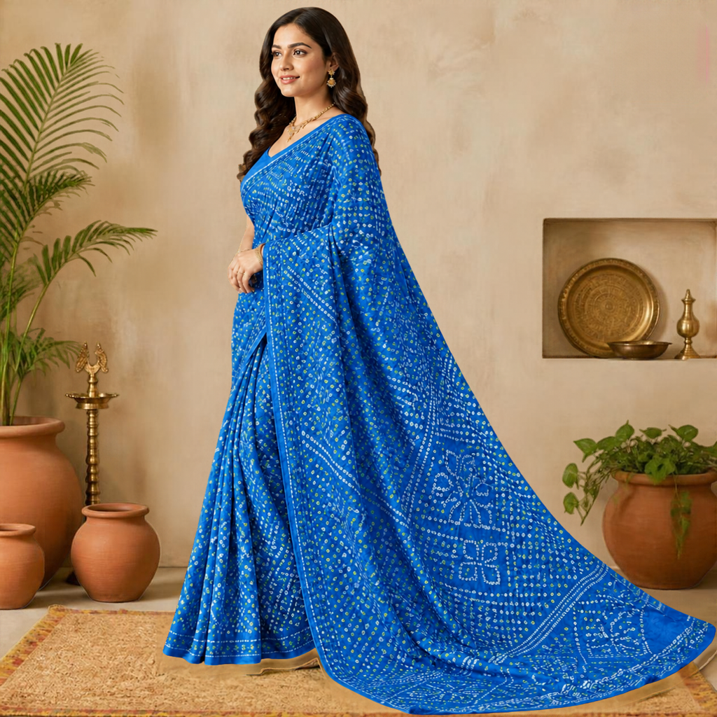 Patti Bandhani Saree – Royal Blue – view 2