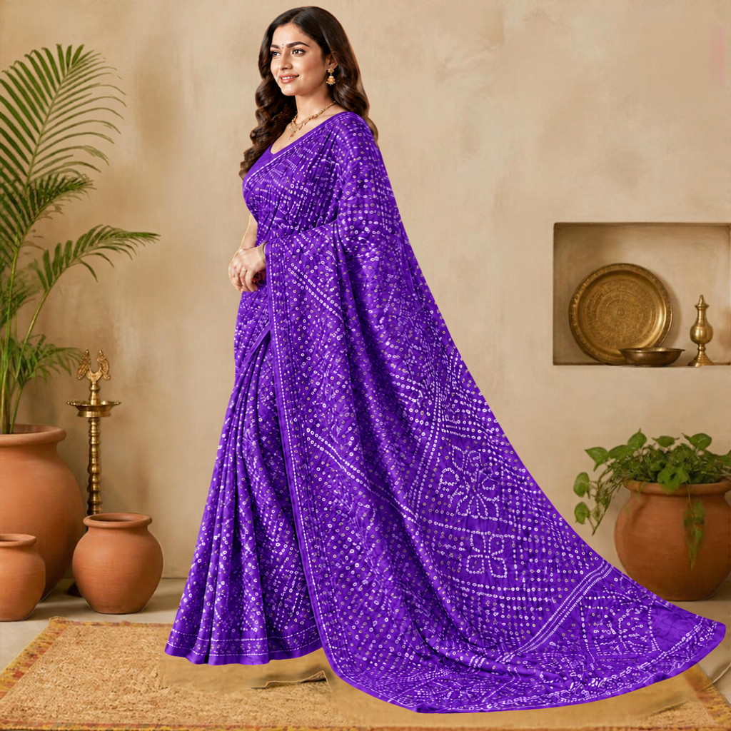 Patti Bandhani Saree – Violet – view 2