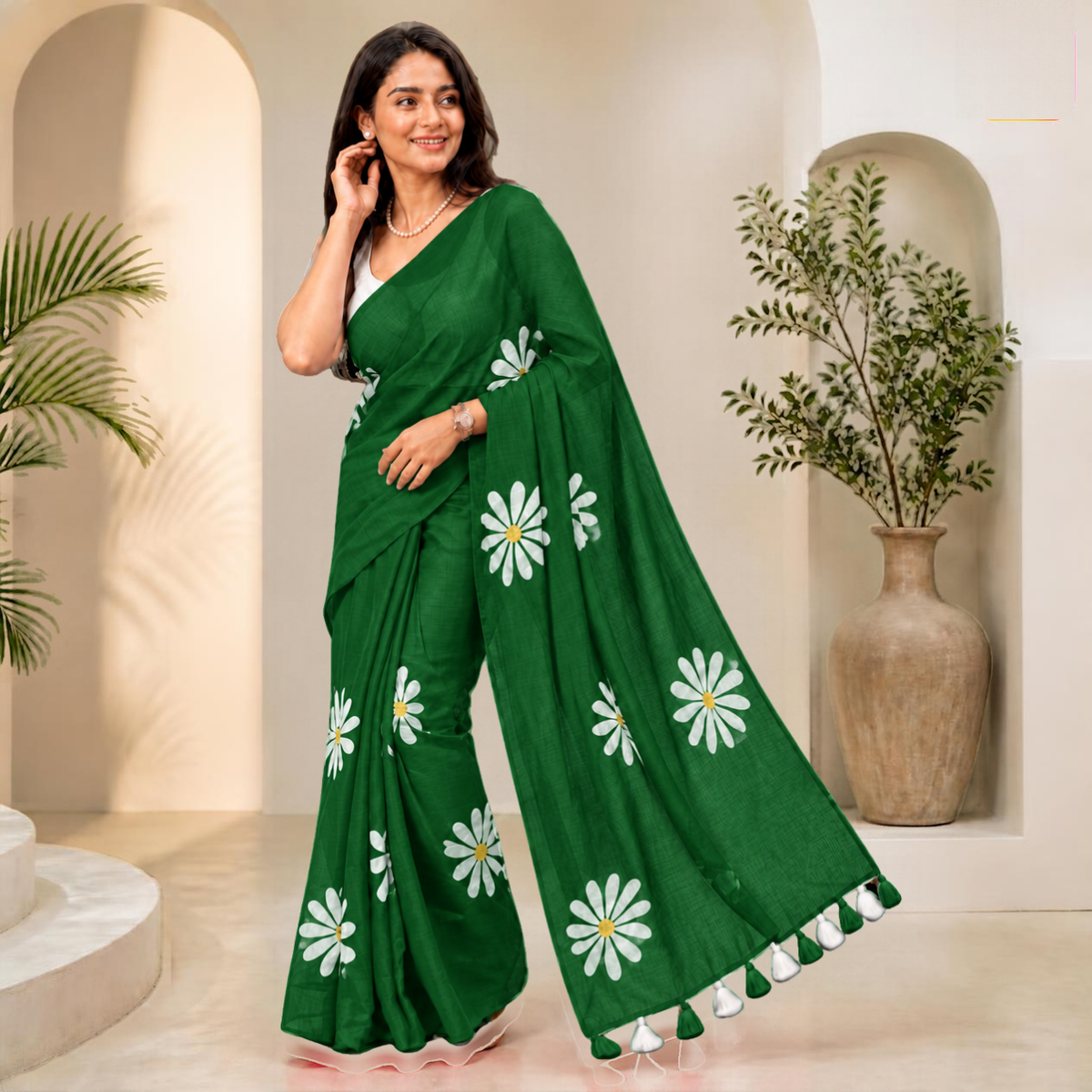 Shevanti Tassel Saree – Green – view 1