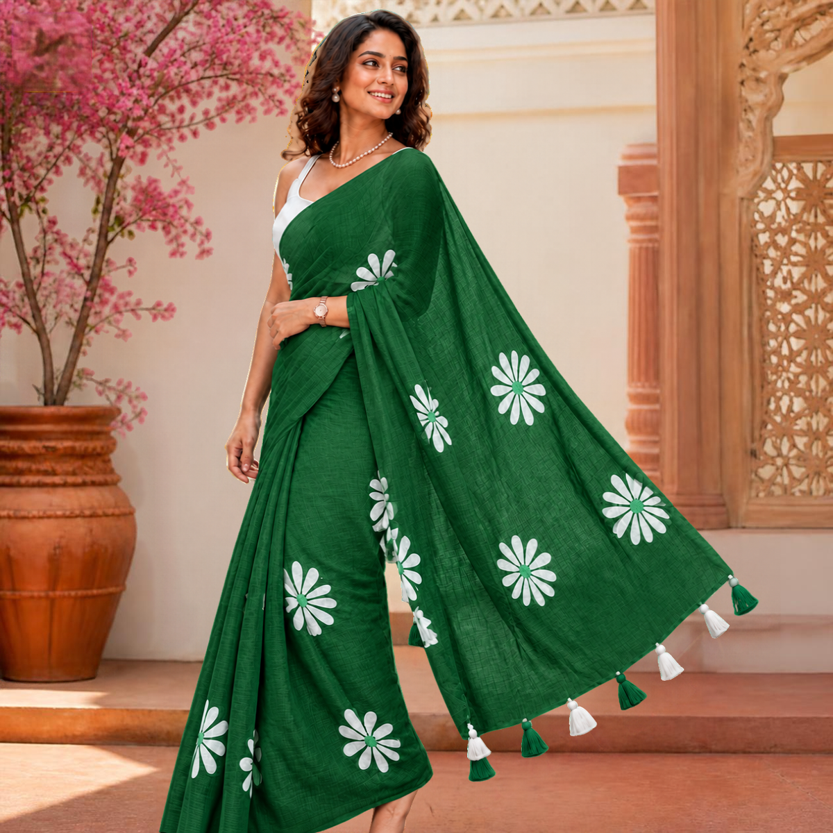 Shevanti Tassel Saree – Green – view 2