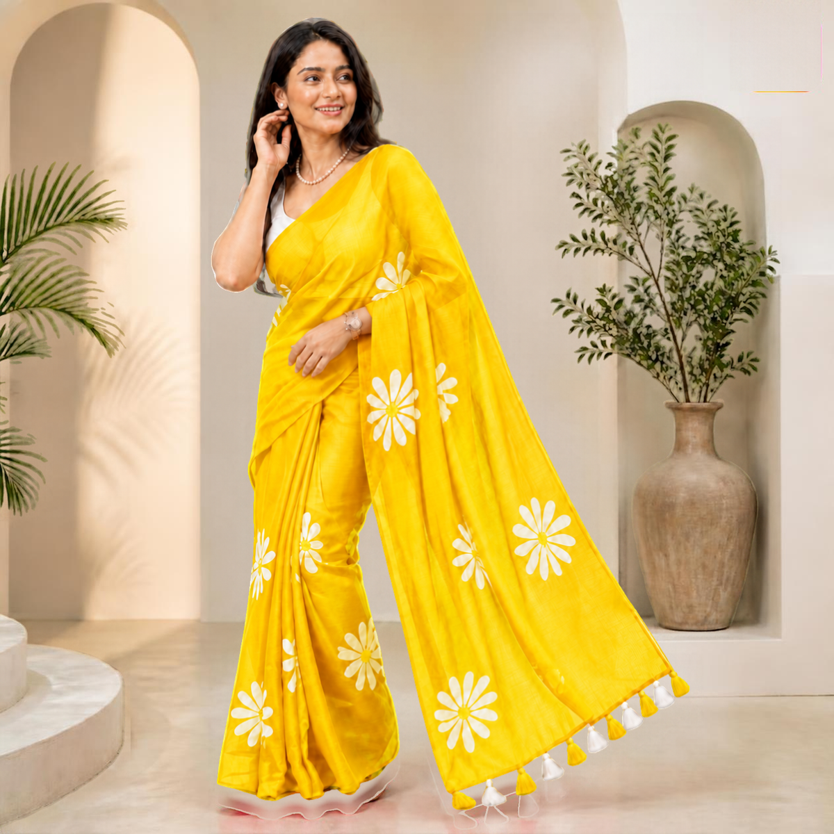 Shevanti Tassel Saree – Yellow – view 1