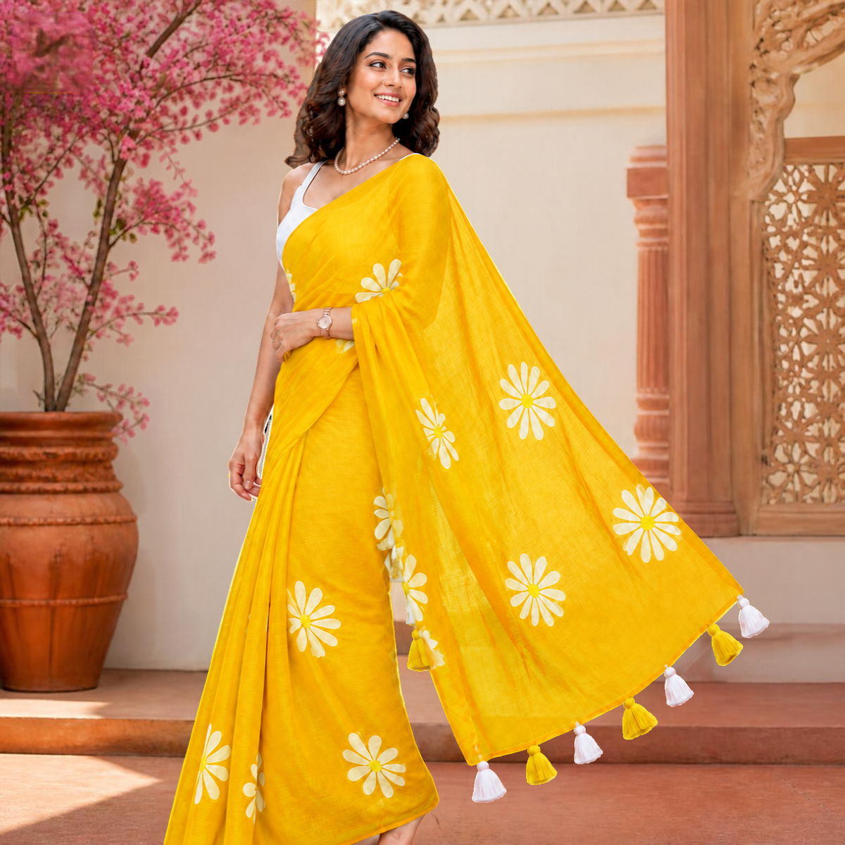 Shevanti Tassel Saree – Yellow – view 2