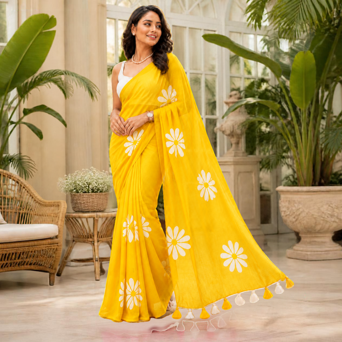 Shevanti Tassel Saree – Yellow – view 4