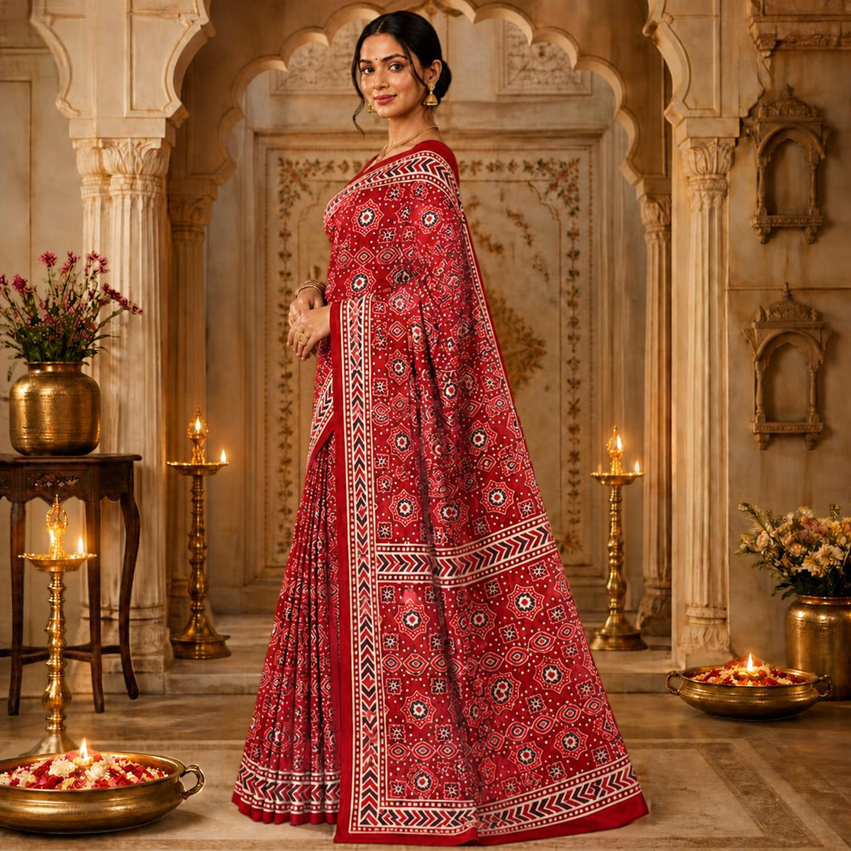 Taara Ajrakh Saree – Red – view 2
