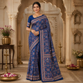 Taara Ajrakh Saree – Royal Blue – view 1