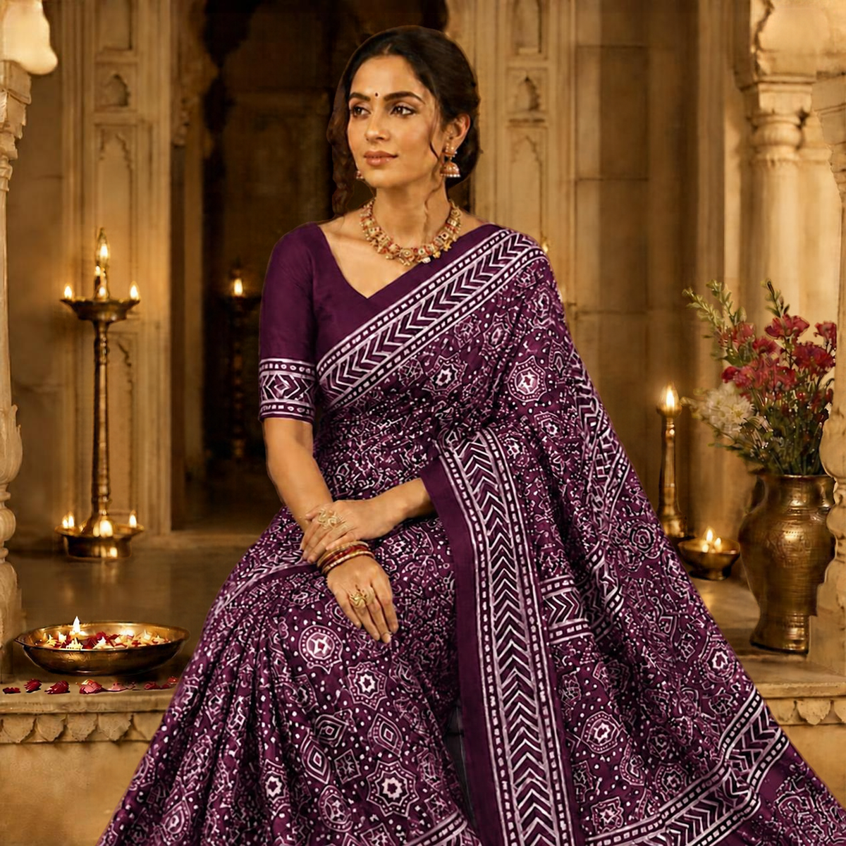 Taara Ajrakh Saree – Wine – view 4